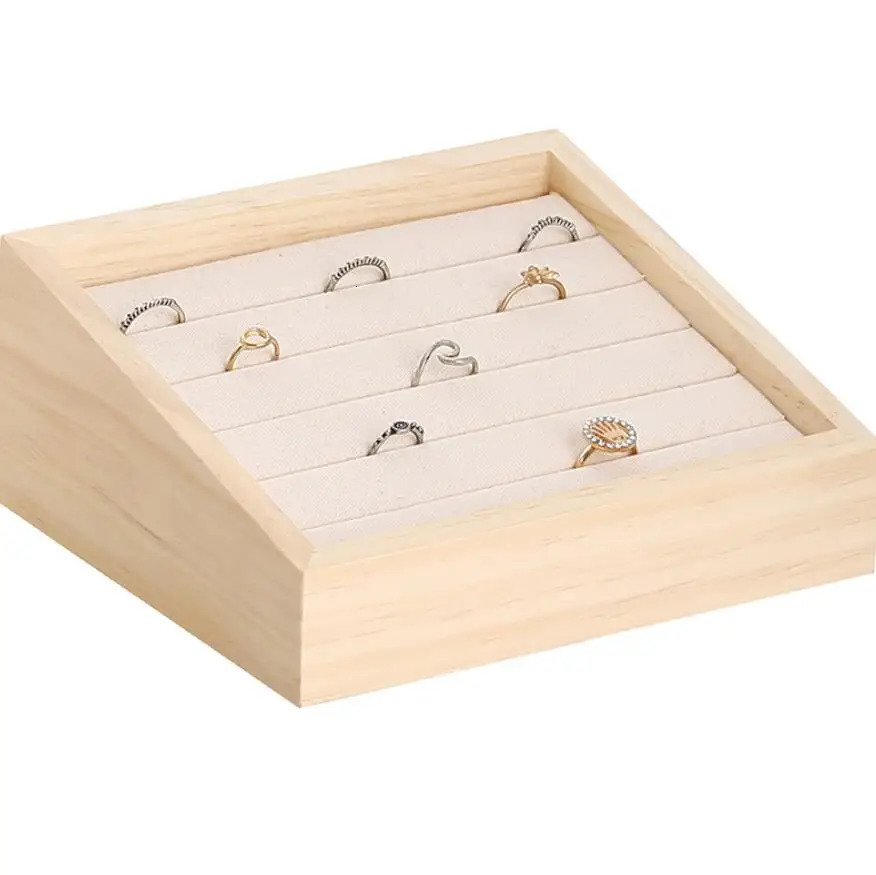 Ring holder bamboo velvet jewelry display tray box earrings necklace bracelet pendant display organizer jewelry storage fashion 241106