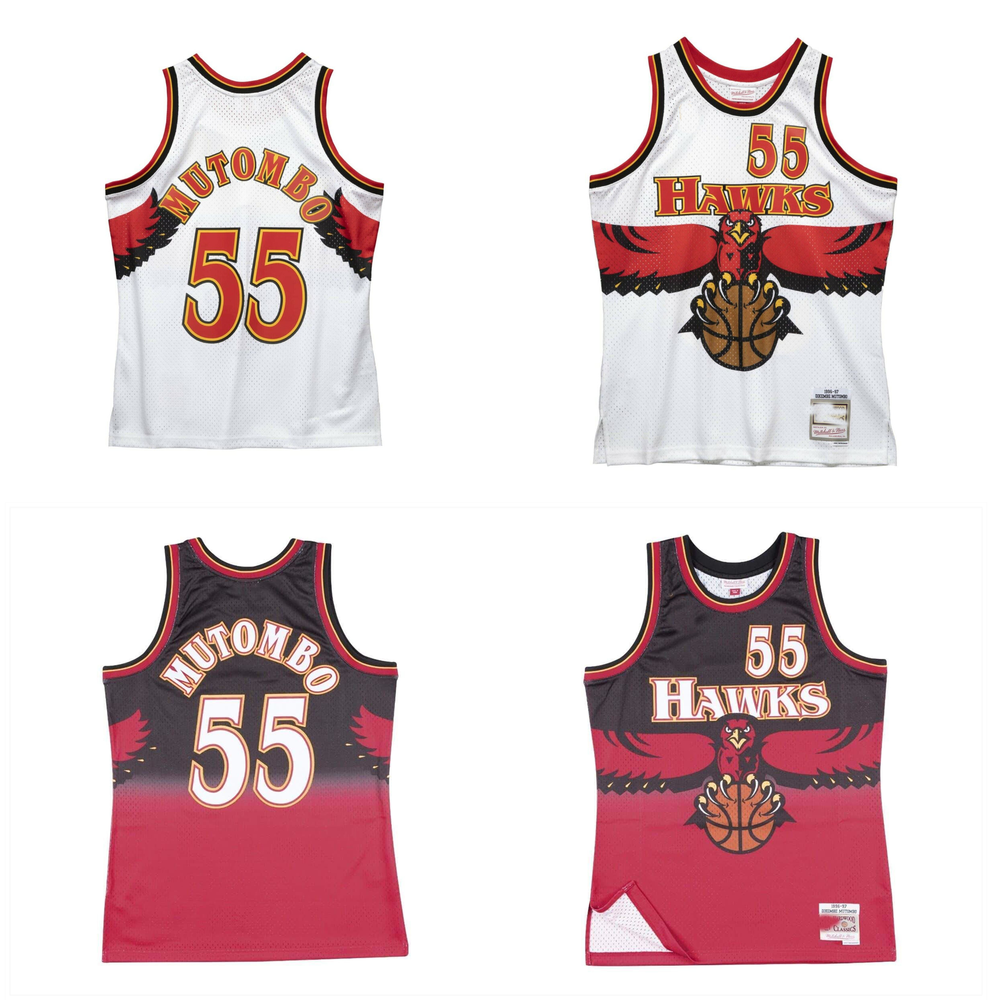 Dikembe Mutombo Hawk Basketball Jerseys Throwback Jersey T-Shirt Red White Size S-XXXL