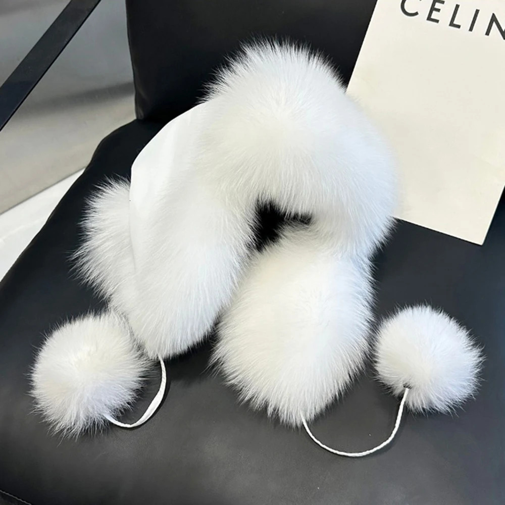 100% real fox fur hat for women Russian Usanka pilot hunter snow skiing hat earmuffs winter raccoon fur bomber hat 241106