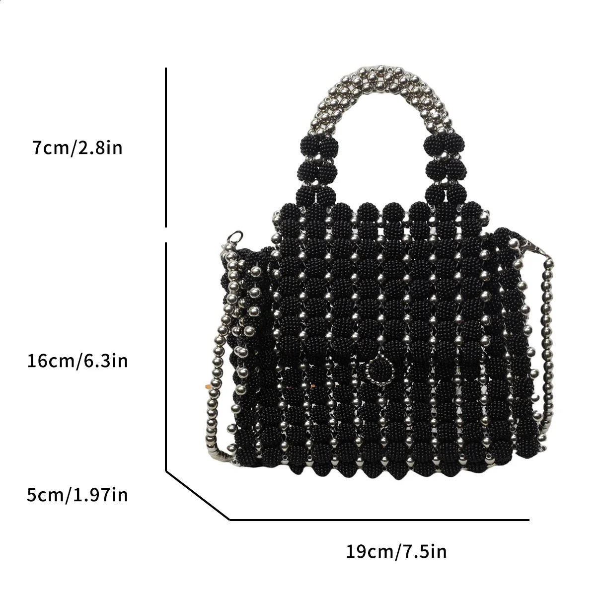 Black small square handbag womens summer bead handbag phone bag coin wallet retro pearl shoulder cross body bag 241105
