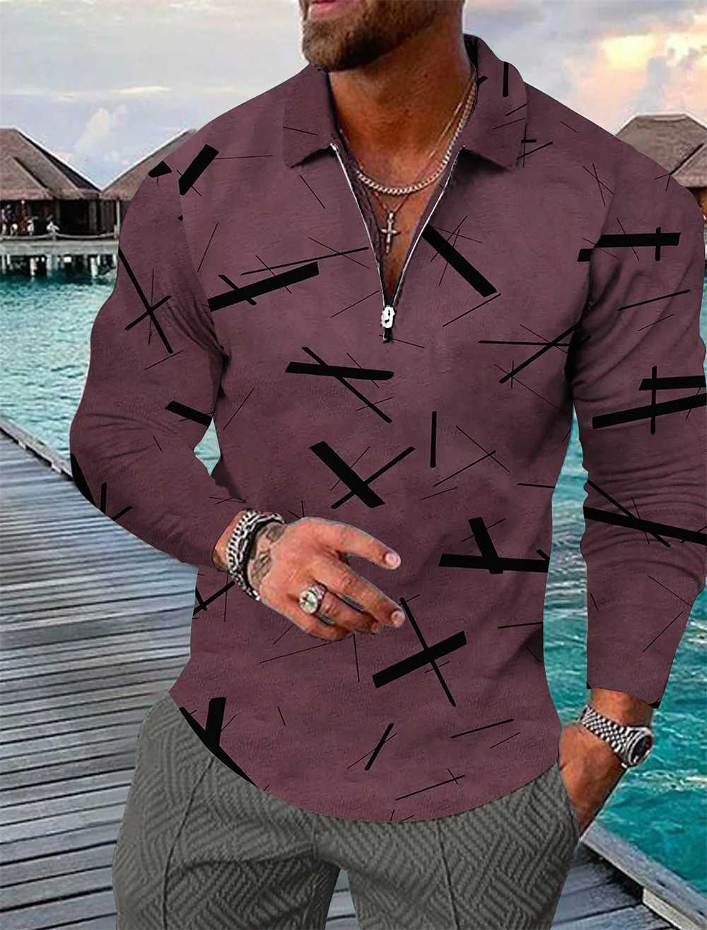 3D Pattern Printed Shirt Mens Haiyi Beach Zipper Design Mens Shirt Top Casual Sports Long Sve T-shirt Mens Clothing W241106