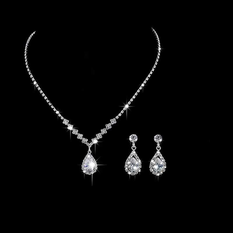 Fashion Crystal Bridal Jewelry Set Water Diamond Silver Plated Wedding Dress Banquet Necklace Earring Set Womens Gift X241106