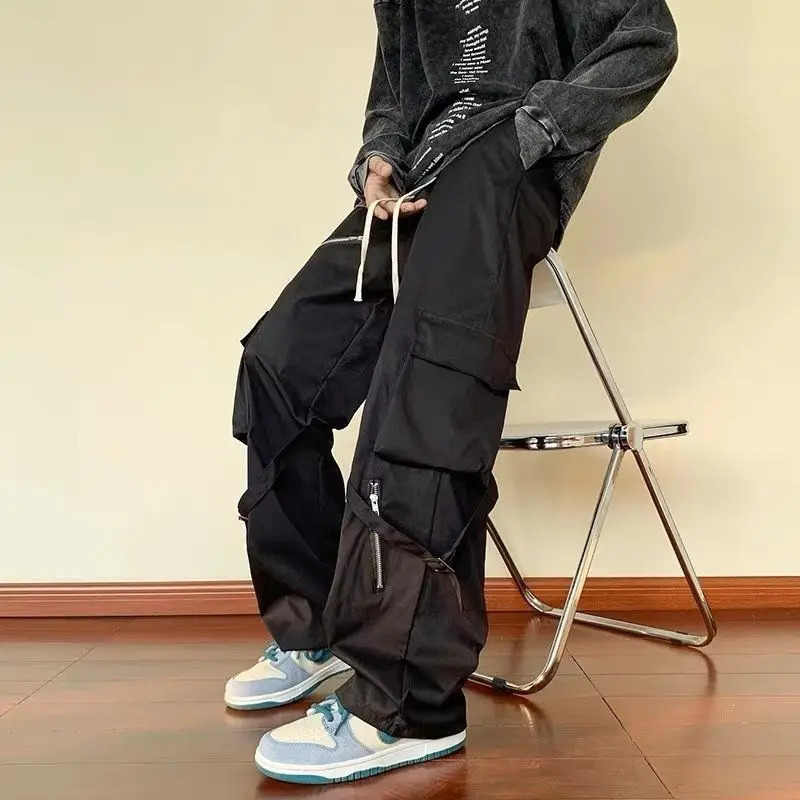 Green Cargo Pants Men Oversize Zipper Black Cargo Trousers Male Streetwear Hip Hop Pocket Spring Loose Casual Workwear 241106
