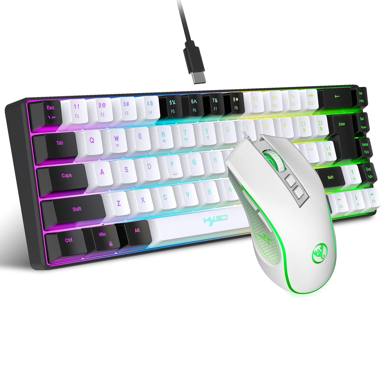 The latest HXSJ mini V200 68 key mechanical induction keyboard compact RGB illuminated gaming mouse and PC gaming keyboard combination for 2024 241106