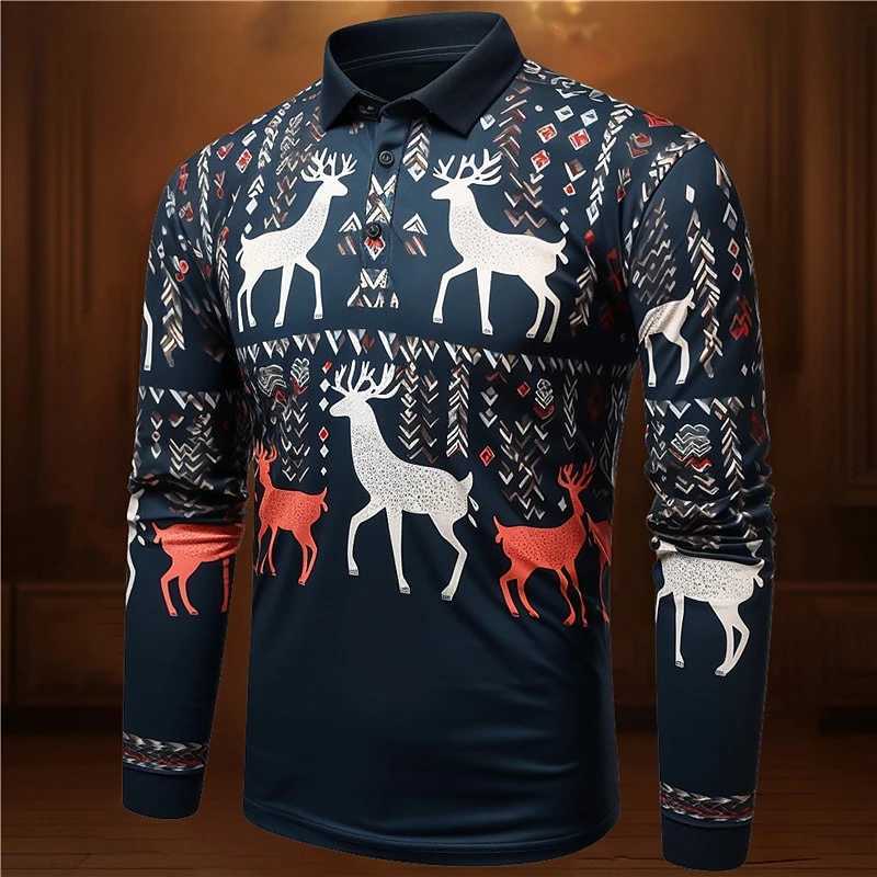 Fashionable Christmas Pattern Long Sve Shirt Spring and Autumn Trend Casual 3D Printed T-shirt Loose Holiday Harajuku Pulleys W241106