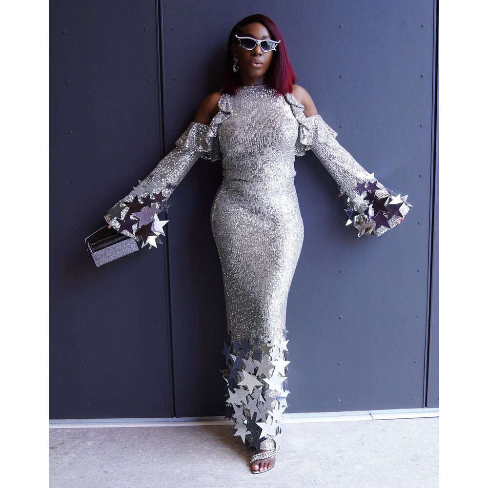 FASHION SHOW Mermaid Evening Shine 3D-Stars Appliques Sexy Off Shoulder Slim Fit Or-Length Prom Dresses Custom Made