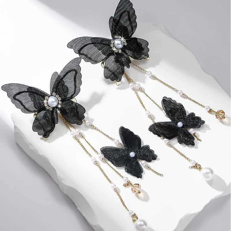 Korean new fashion lace black and white imitation pearl zircon tassel earrings used for fashion earrings jewelry party gifts X241106