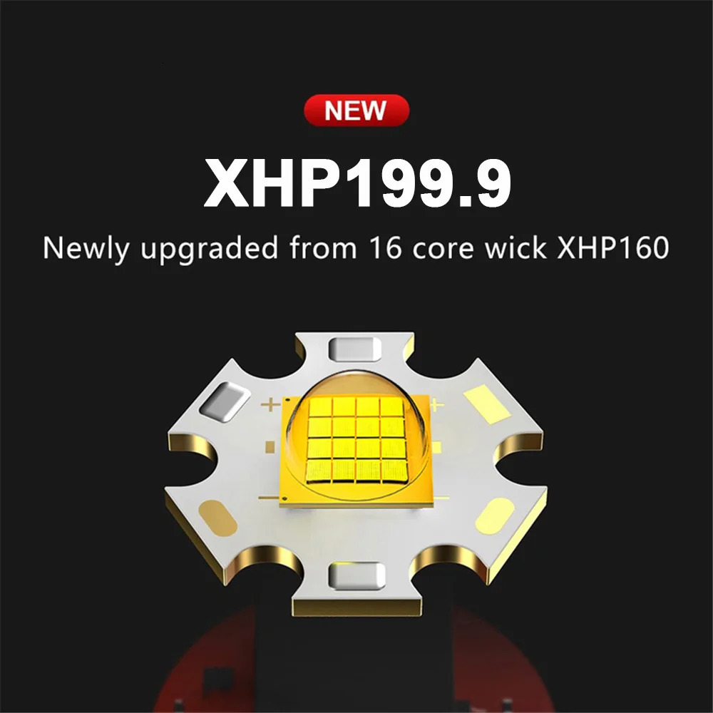 2000000 Lumens Powerful LED Flashlight 5000mAH USB Rechargeable XHP199 Portable Zoom Torch IP68 Tactical Flash Lamp Head Lantern 241105
