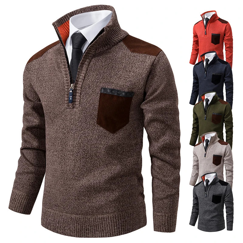 Pullover Men Sweater Cashmere Thick Polo Shirts Korean Half Zipper Cold Blouse Stand Collar Autumn Winter Outerwear Cloth 241106