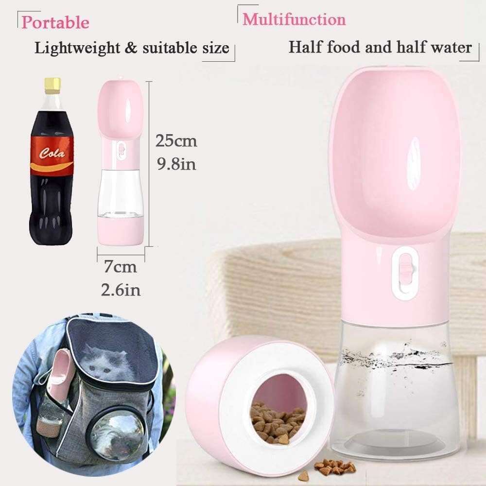 MAOCG Bottle Walking, Multifunctional Portable Dog Travel Water Dispenser with Food Container,Detachable Design Combo Cup Drinking Eating,Suitable for