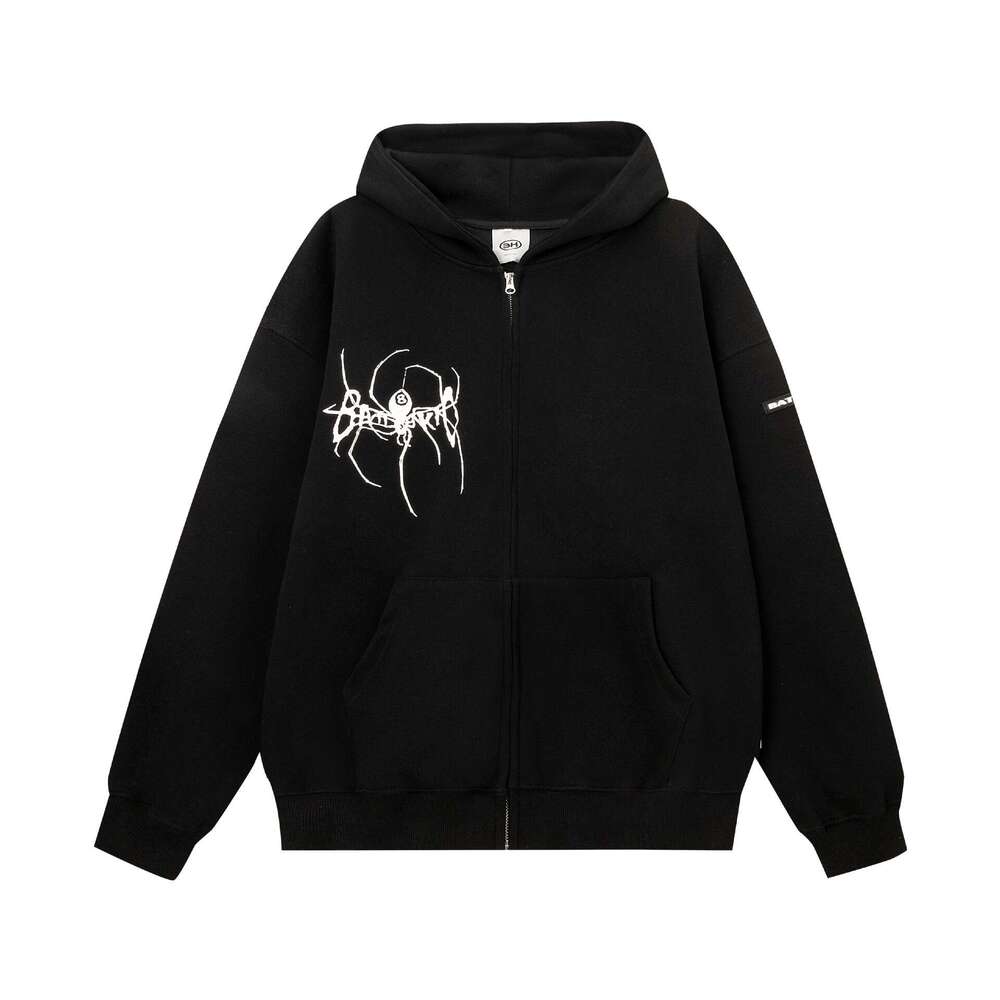 shanshi spider hoodie High street American style big spider foam printed fleece hooded cardigan sweatshirt for men and women trendy brand loose casual