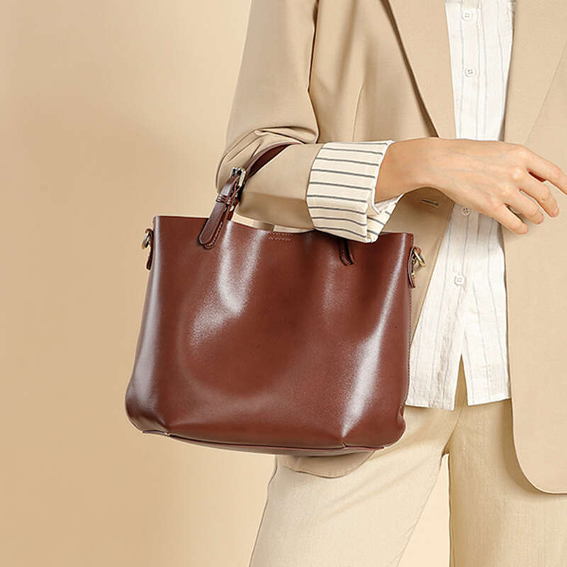 OLOEY Burminsa Cowhide Genuine Leather Bucket Tote Handbags For Women 2024 New Designer Large Capacity Ladies Shoulder Crossbody Bags