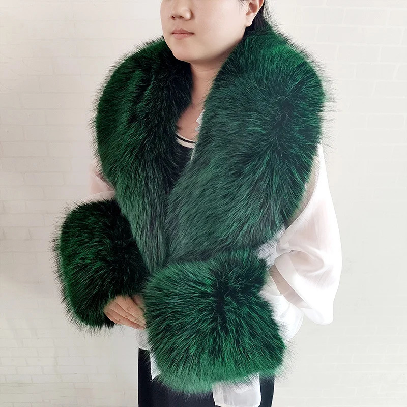 Winter Artificial Fox Fur Scarf Womens Jacket Warm Fluffy Shawl Fashion Artificial Fur Collar and Cuff Set Fluffy Scarf Womens 241106