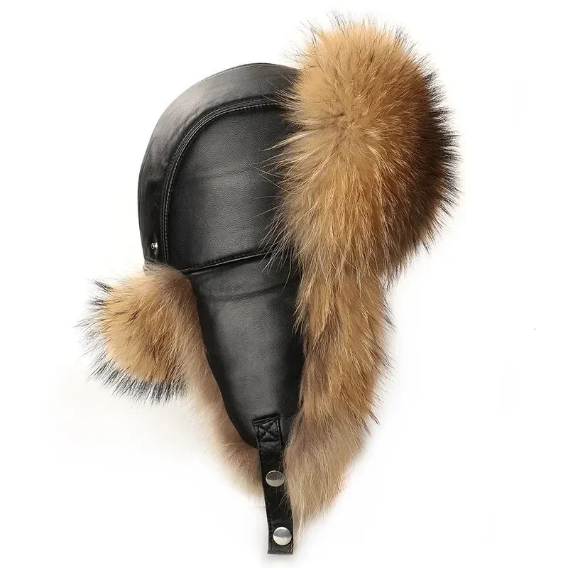 Russian bomber hat mens winter hat with ear muffs hunter ear muffs thick faux fur Ushanka hat leather PU 241106