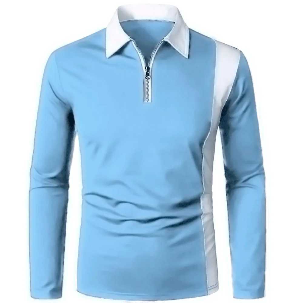 2023 New Trends Mens Fashion Collar Shirt Long Sve Casual Sports T-shirt Top Mens Wear W241106