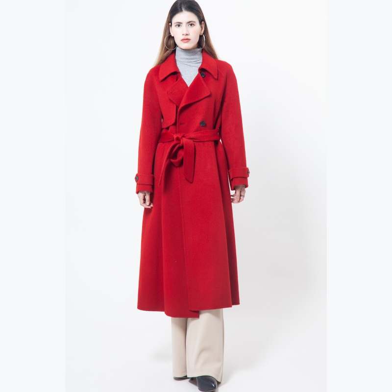Chic Women's Wool Long Coat with Tailored Fit - Exquisite Red Winter Wear Elegant handmade wool coat