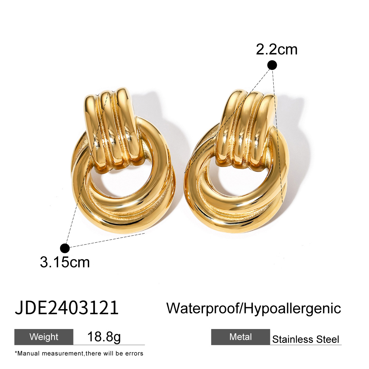 Designer Stainless Steel 18K Gold Earrings for Women Double Circle Round Earrings Parties Wedding Gifts Factory Wholesale Customization 3121