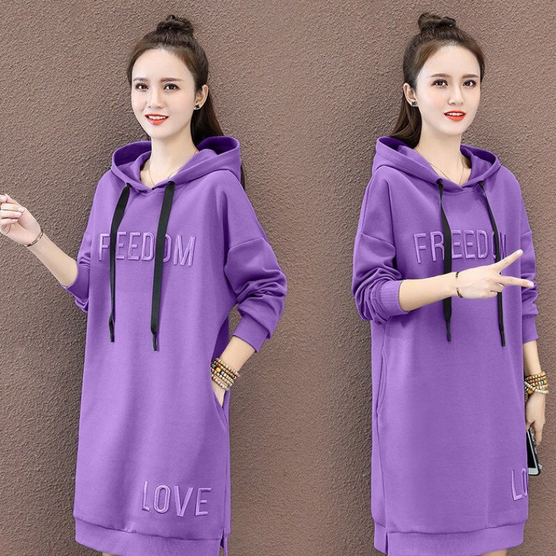 New designer thickened plush hooded medium-sized women's clothing Korean version loose long sleeved multifunctional hooded dress slim and fashion