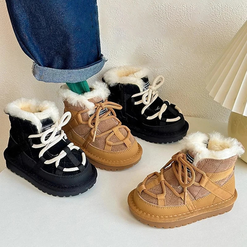 Winter Childrens Snow Boots Warm Plush Childrens Shoes Anti slip Fashion Baby Shoes 241106