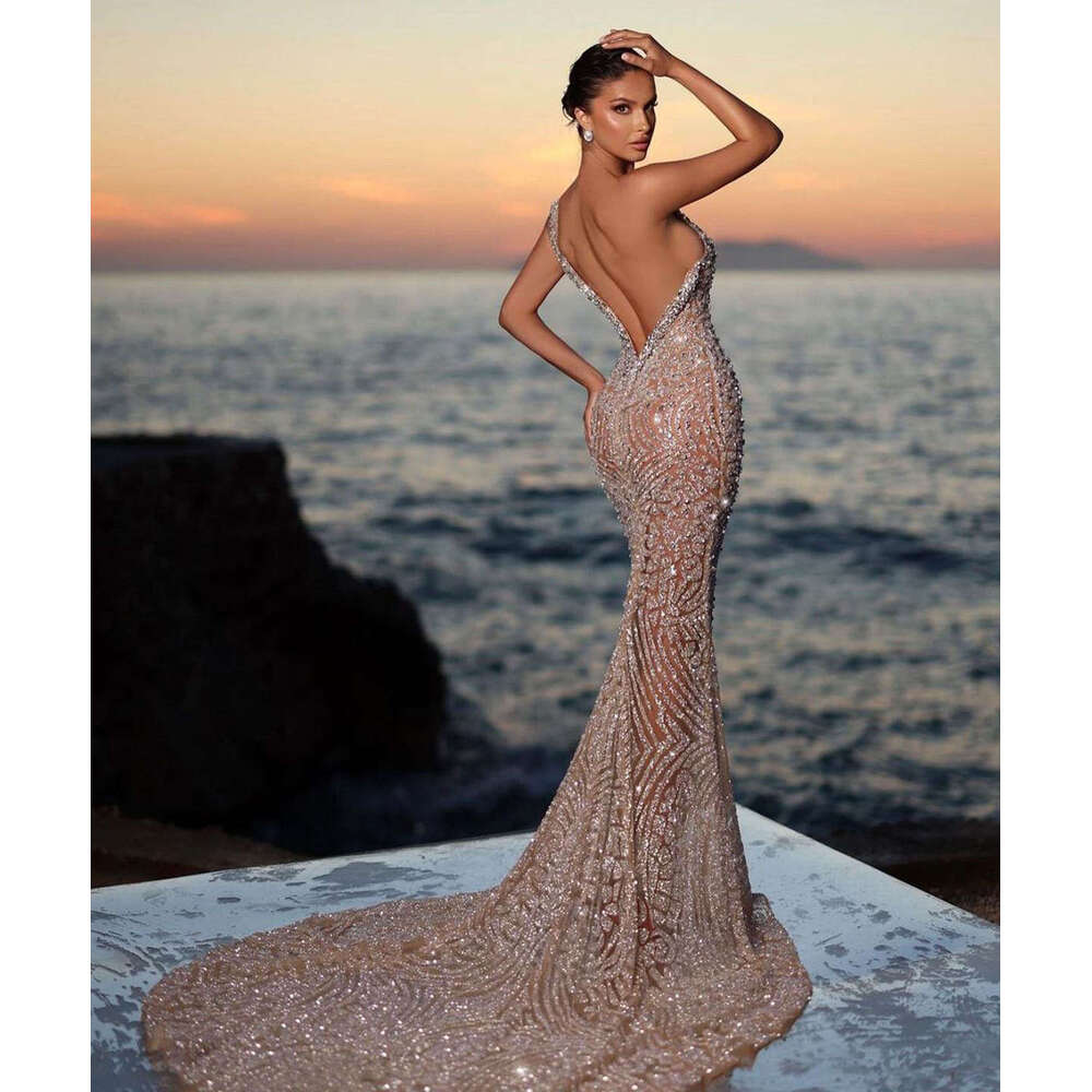 Sexy 3D-Lace Prom Dress Women Evening Dresses Shine Hollow Out Beads Chest Ball Gown Slim Fit Party Grown Vestidos De Novia