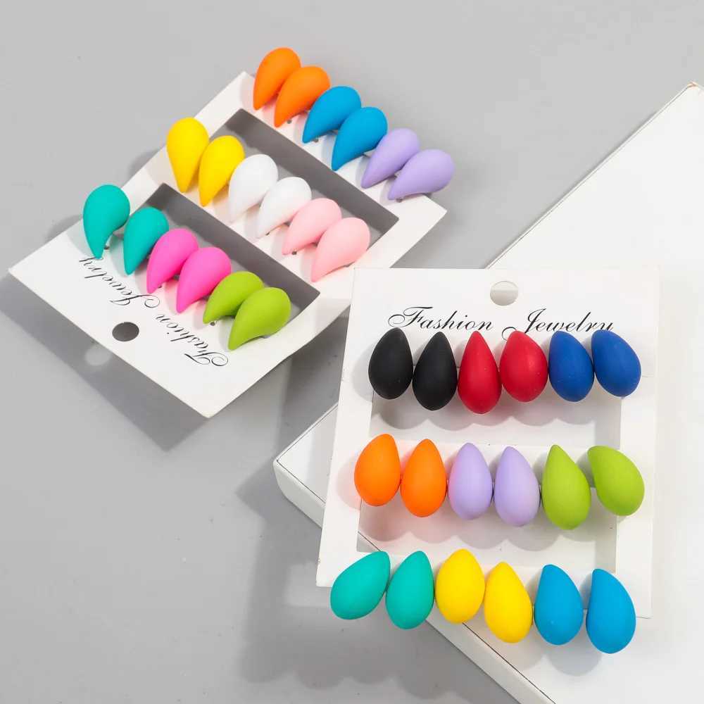 New 9 pairs/set of acrylic short and chubby water drop earrings for warm matte colors De tear drop ear rings fashionable jewelry X241106