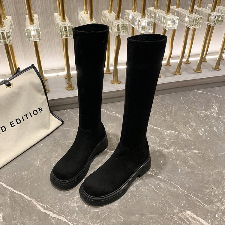 Suede Long 2023 Autumn And Winter New Knee Length High Tube With Plush Elastic Knight Boots For Women