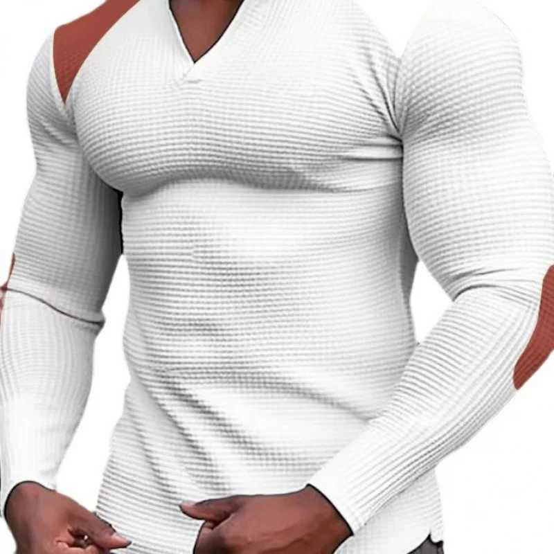 2044 Cross border Europe and America Independent Station Mens WfleVCollarTT Top Vacation Long Sve Casual T-shirt W241106