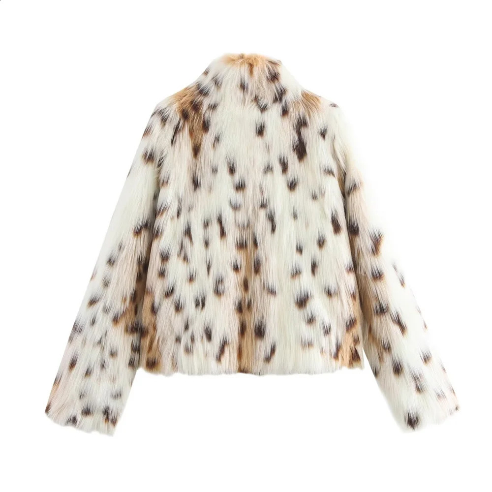 Autumn European And American Style Womens Clothing Fashion Long Sleeved Stand Up Collar Slimming Faux Fur Jacket 241104