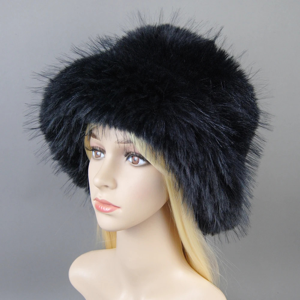 Winter autumn womens bucket hat oversized fluffy Brim soft long tailed synthetic raccoon fur elegant fisherman hat 241106