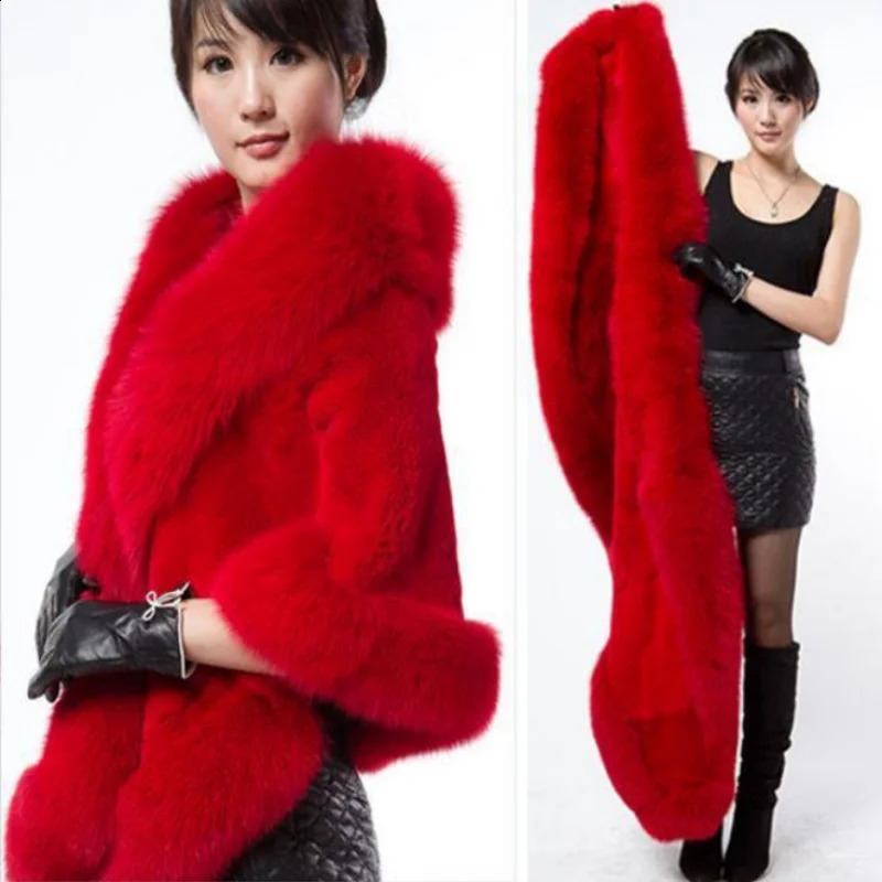 Woman Fox Fur Shawl Vest Jacket Fluffy Cape Natural Poncho Lady Scarf Wrap Coat Wedding Party Clothing Q433 241105