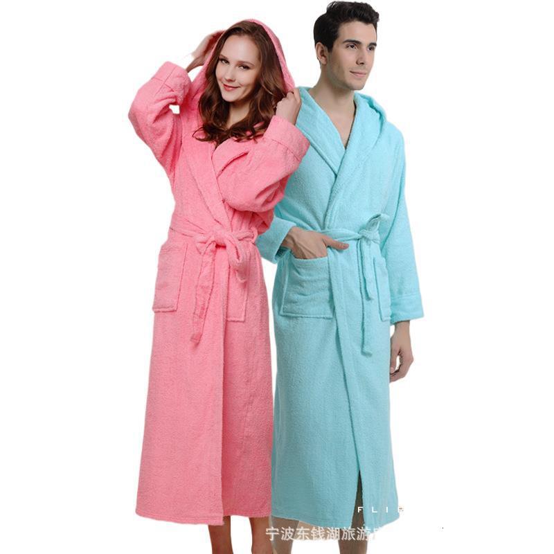 New designer autumn and winter long pajamas, women's plush thick hotel bathrobe, flannel couple bathrobe