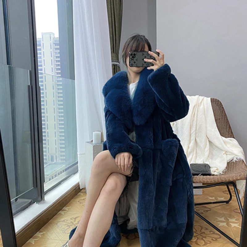 Fashion Elegant Soft Faux Fur Coat Long Warm Overcoat Winter Women V Lapel Greatcoat Belt Pockets Loose Parka 9 Colors 241104