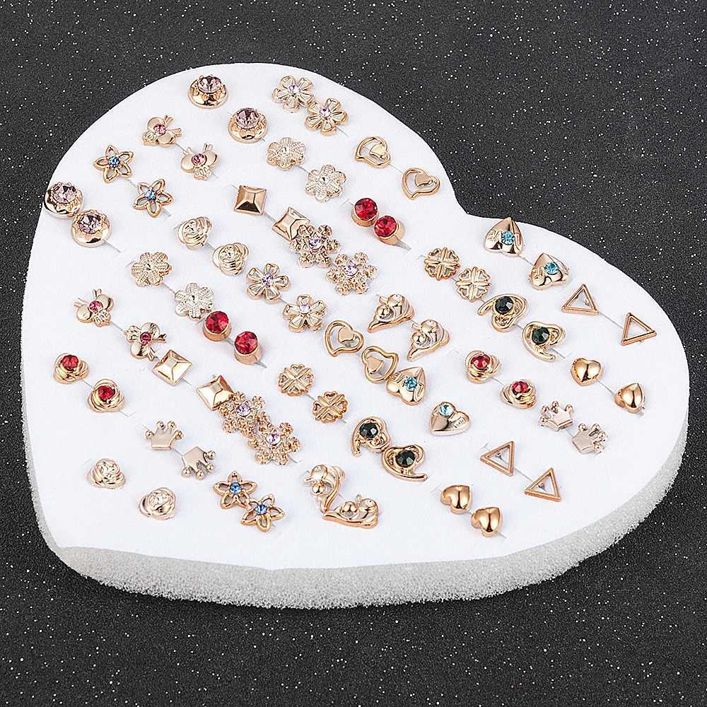 New 12-36 pairs of fashionable womens resin plastic crystal Diamante flower stud earrings set with Rand style gold jewelry X241106