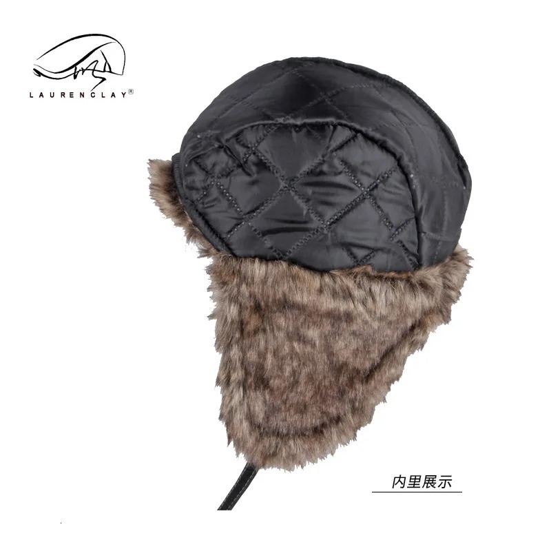 Russian Hunter Soviet Ushanka Bomber Hat Knitted Leather Earrings Fur Lining Mens Winter Hat 241106