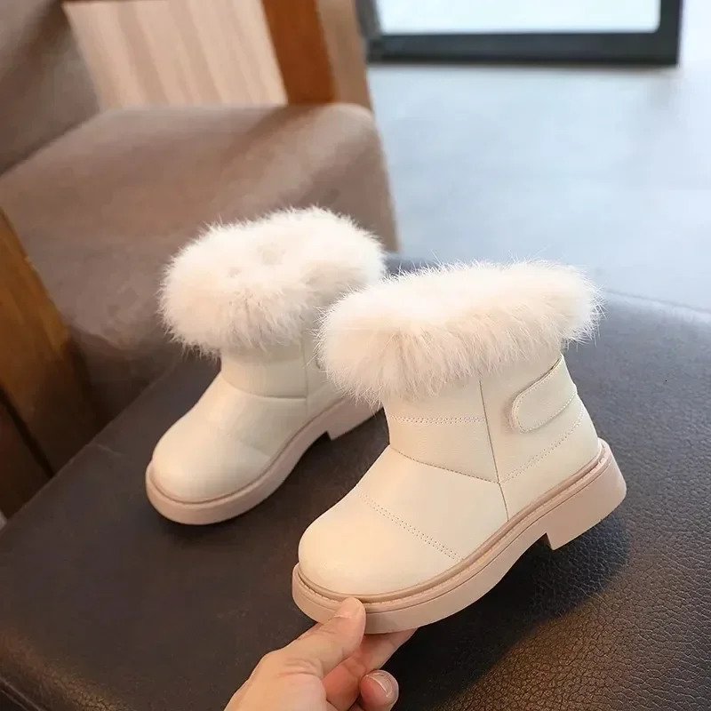Solid Color Britain Style Girls Casual Boots Plush Winter Soft Baby Boys Short Boots Kids Shoes Children Drop 241106