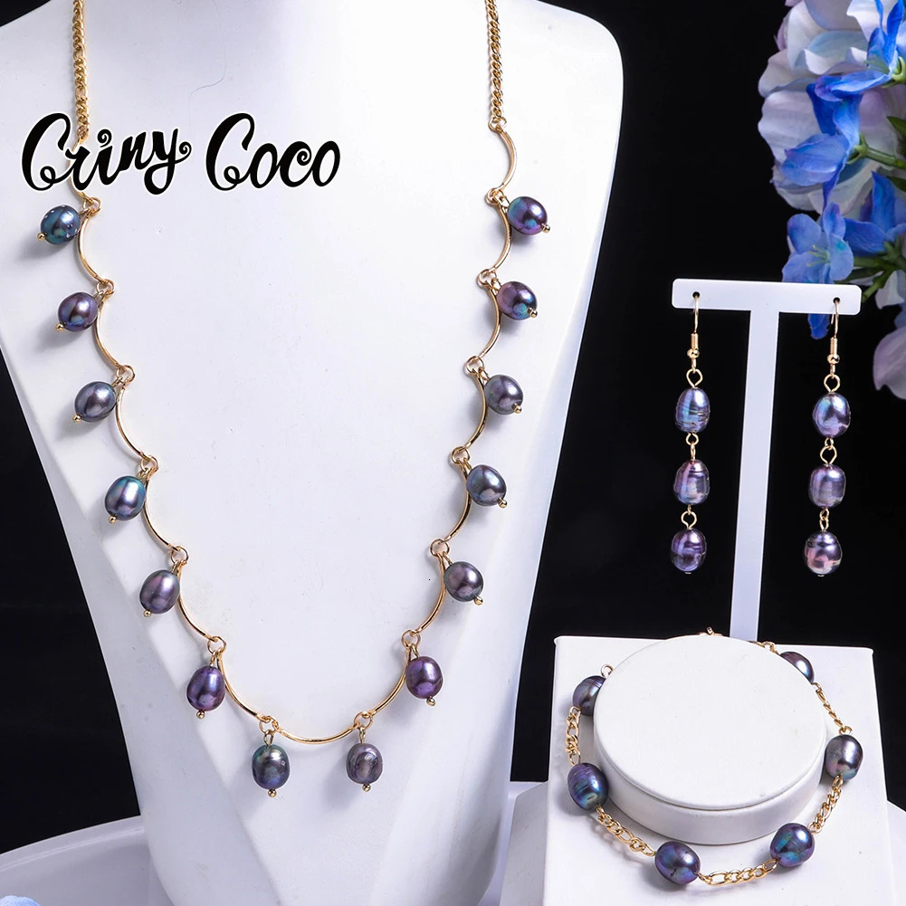 Cring Coco Pearl Earring Set Freshwater Pearl Womens Bracelet Necklace Set Necklace and Necklace Jewelry Set 241106