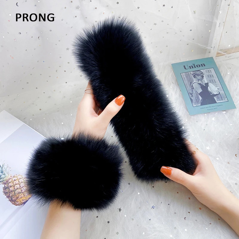 Natural fox fur cuffs wrist warmers womens jackets outerwear sleeves fur decorations womens bracelets real fur wrist gloves snap rings 241106