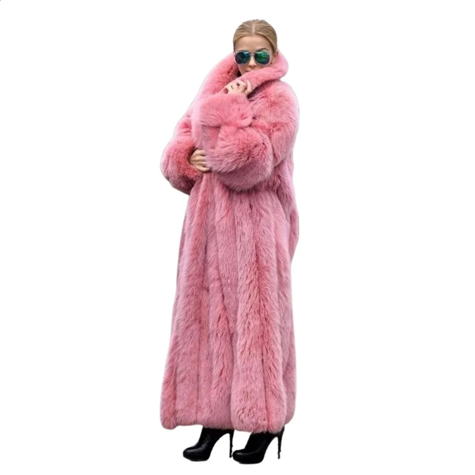 Faux Fur Coat Womens Pink Thick Warm Long Environmental 241104