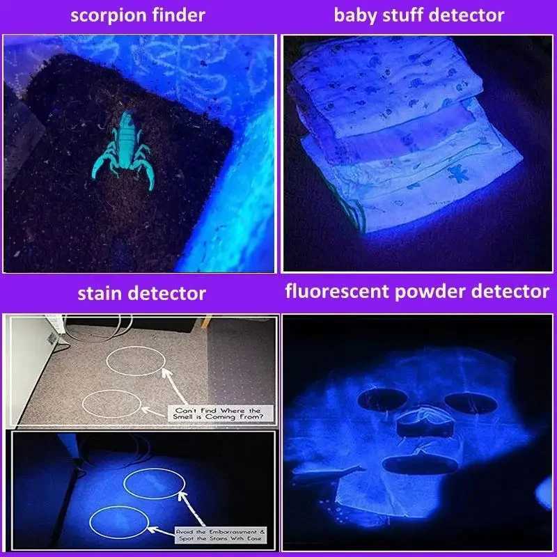 Rechargeable LED UV Flashlight Ultraviolet Torch Zoomable Mini 395nm UV Black Light Pet Urine Stains Detector Scorpion HuntingXJ241106
