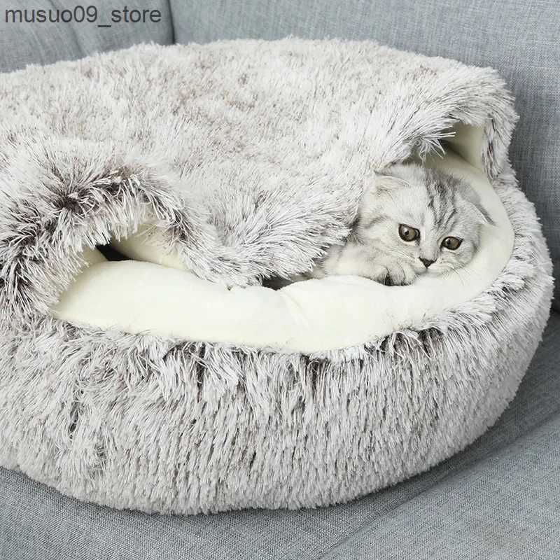kennels pens Round plush dog cat bed puppy cat mat small house orthopedic dog bed fluffy dog house pet warm mat L240910
