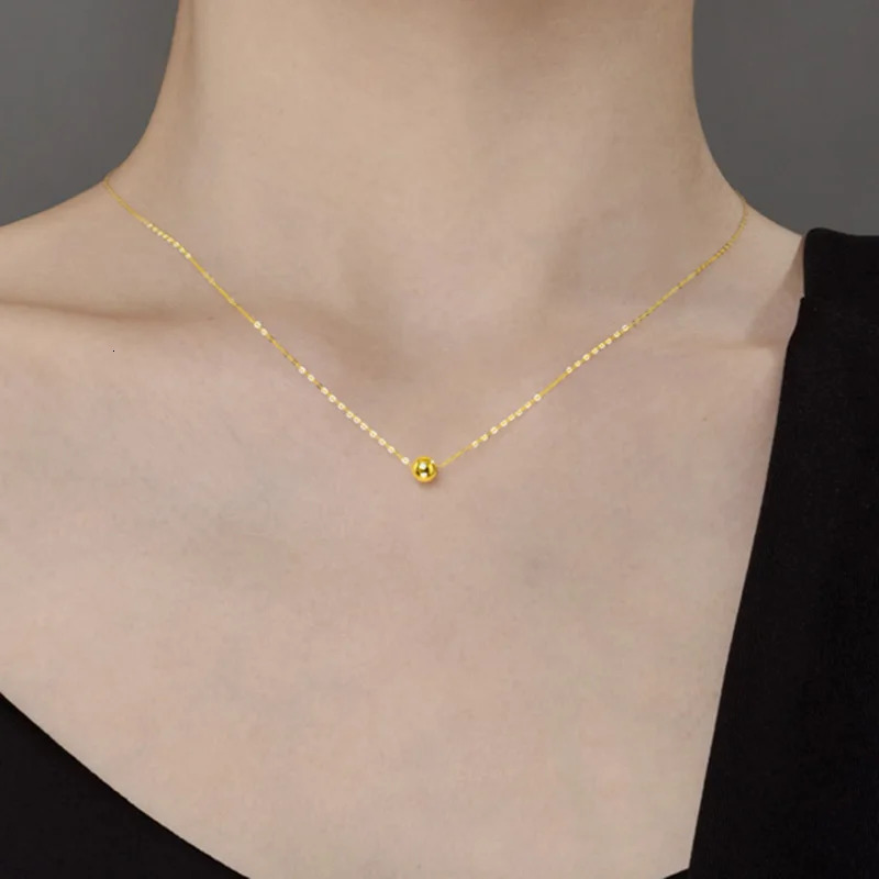 NYMPH Real 18K Gold Jewelry Necklace Pure Gold Ball Pendant Pure AU750 Chain Womens Exquisite Jewelry Wedding Gift D503 241106