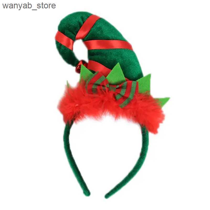 Wide Brim Hats Bucket Hats Children Adult Christmas Santa Elf Hat Hair Hoop Clasp Contrast Color Fluffy Bowknot Headband With Jingle Bell Cosplay Cost