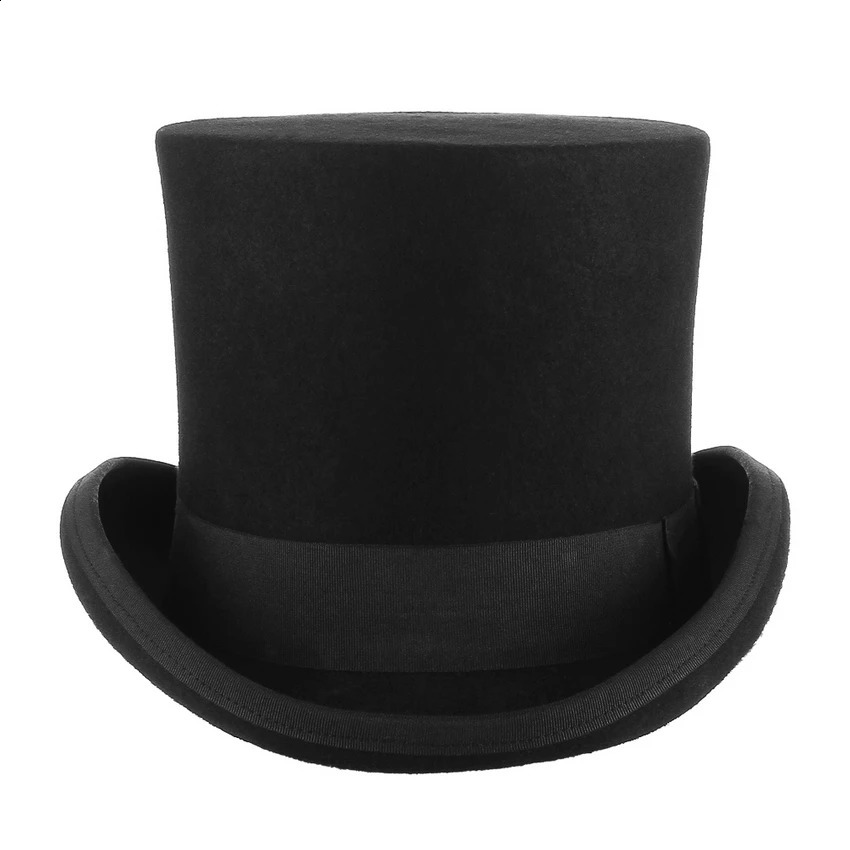 GEMVIE 17cm 100% wool felt beaver high hat top derby cylindrical hat womens crazy hat party costume magic hat 241105