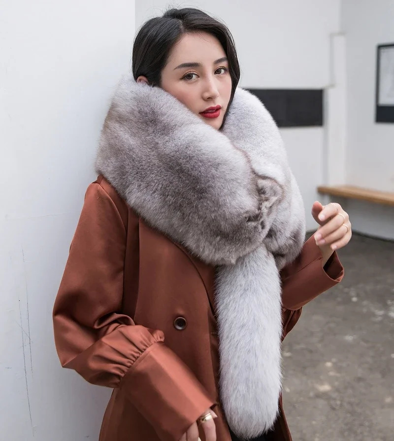 Winter Warm Big True Fox Fur Collar Natural Fur Coat Scarf Womens Jacket Hood Decoration Womens Collar Scarf Bag 241106