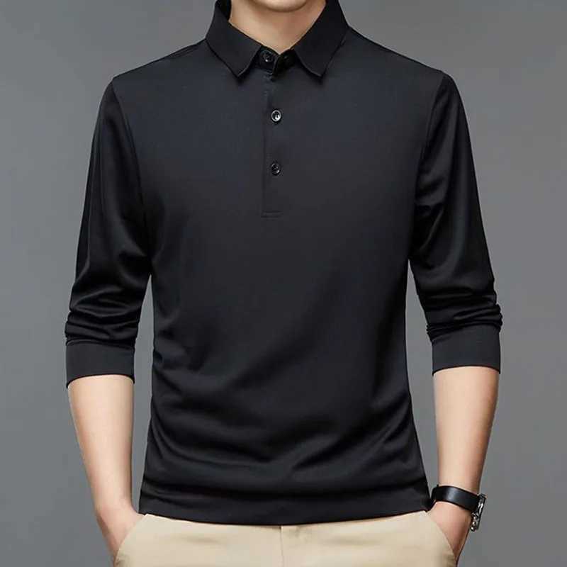 Mens New Business Solid Shirt Spring and Autumn Cotton Long Sve Button Collar Mens Loose Casual T-shirt Top W241106