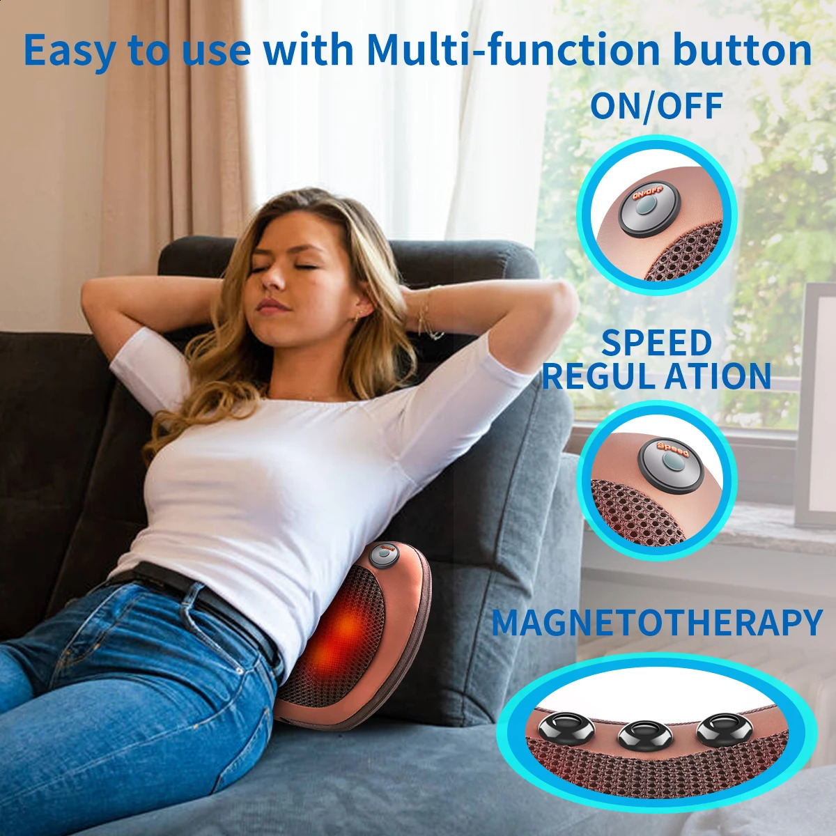Head relaxation electric shoulder back finger pressure neck massage pillow 3-speed 241105