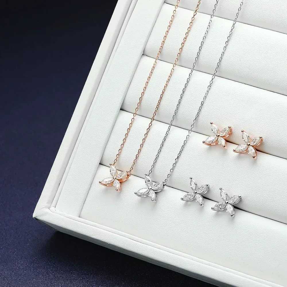 925 Silver Marquess Cut Diamond Pendant Necklace with Stud Earrings Comes with Certificate X241106