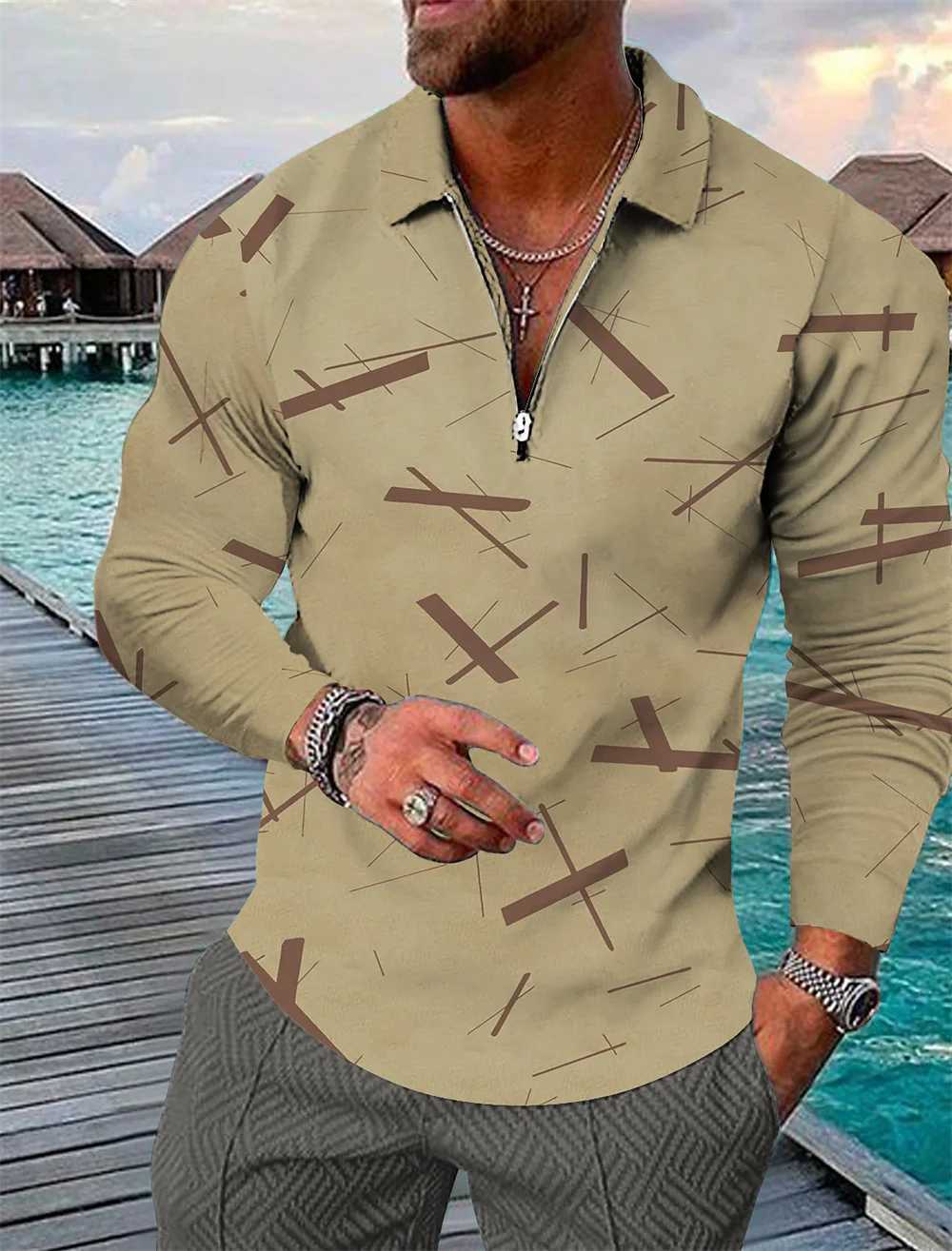 3D Pattern Printed Shirt Mens Haiyi Beach Zipper Design Mens Shirt Top Casual Sports Long Sve T-shirt Mens Clothing W241106