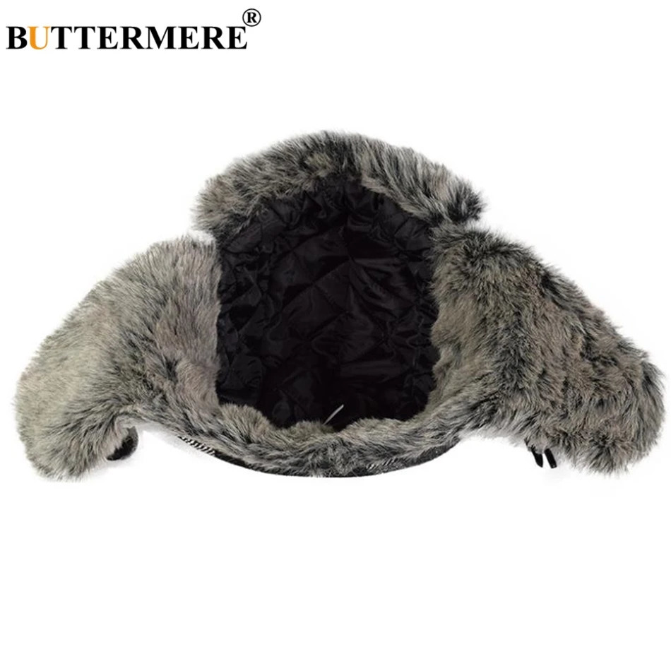 Buttermere Winter Bomber Hat Womens Grey Checkered Russian Ushanka Hat Warm Thick Skiing Mens and Womens Outdoor Earrings Trap Hat 241106