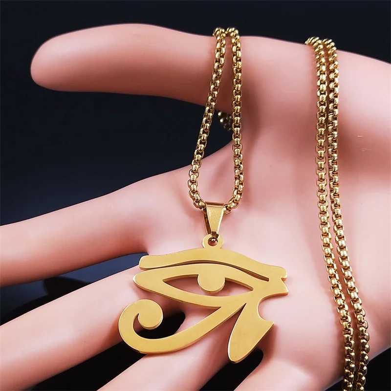 Stainless steel Egyptian E-chain necklace mens statement Mythical Eye Ra Horus symbol necklace jewelry bijoux femme N4540 X241106